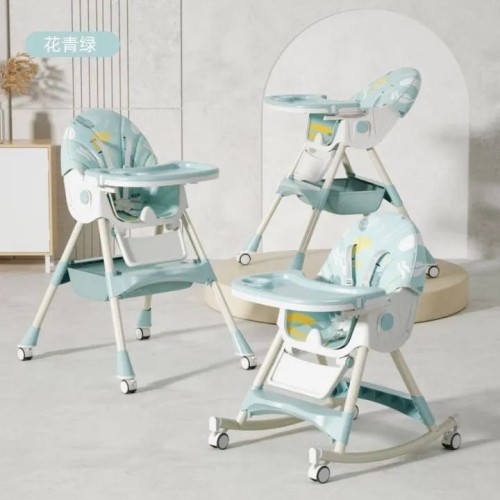 Premium 3-in-1 Convertible Baby High Chair with Lockable Wheels, Reclinable Seat &amp; Storage Basket