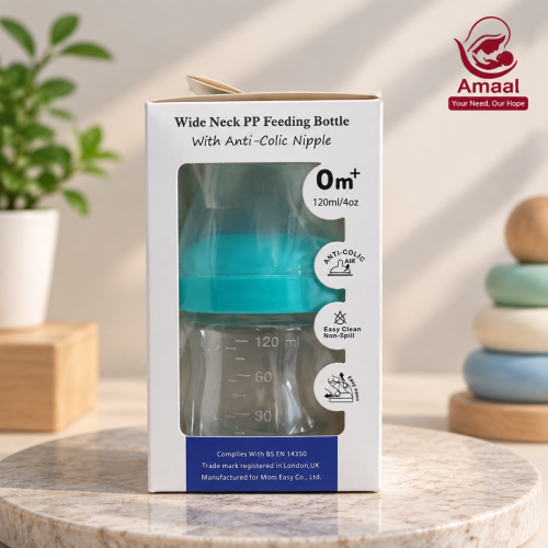 Momeasy Wide Neck PP Feeding Bottle with Anti-Colic Nipple – 120 ml