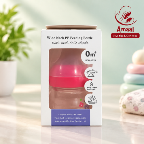 Momeasy Wide Neck PP Feeding Bottle with Anti-Colic Nipple – 60 ml