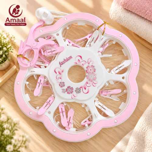 BabyCare Foldable 32 Clip Clothes Drying Rack with Rotating Design