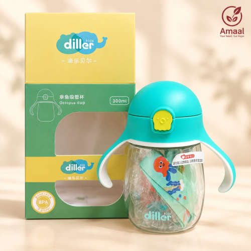 Diller Kids Octopus Baby Sippy Cup with Straw &amp; Handles – 300ml