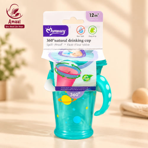 Momeasy 360° Natural Drinking Cup – Spill Proof Baby Training Cup with Easy Grip Handles