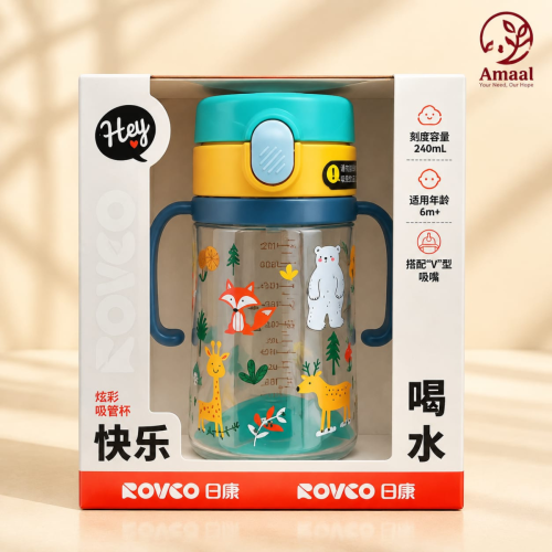 Rovco Smart Baby Straw Cup with Easy Grip Handles &amp; Secure Lid Design – 240ml