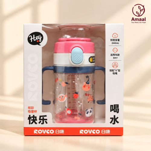 Rovco Smart Baby Straw Cup with Easy Grip Handles &amp; Secure Lid Design – 240ml