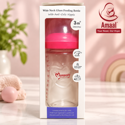 Momeasy Wide Neck Glass Feeding Bottle Nipple – 240 ml
