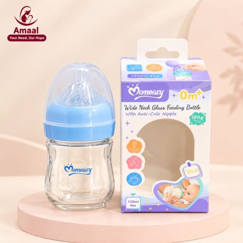 Momeasy Wide Neck Glass Feeding Bottle Nipple – 120 ml