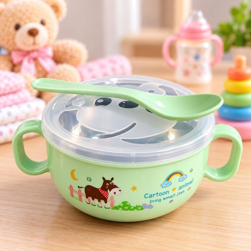Baby Feeding Bowl with Lid  Spoon – Double Handle Kids Bowl