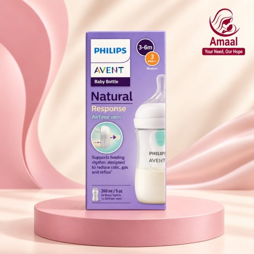 Philips Avent Natural Response Baby Bottle with AirFree Vent 260ml / 9oz – 3–6M
