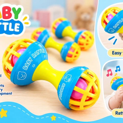 Baby Rattle Dumbbell Toy – Easy Grip Sensory Rattle 3M+