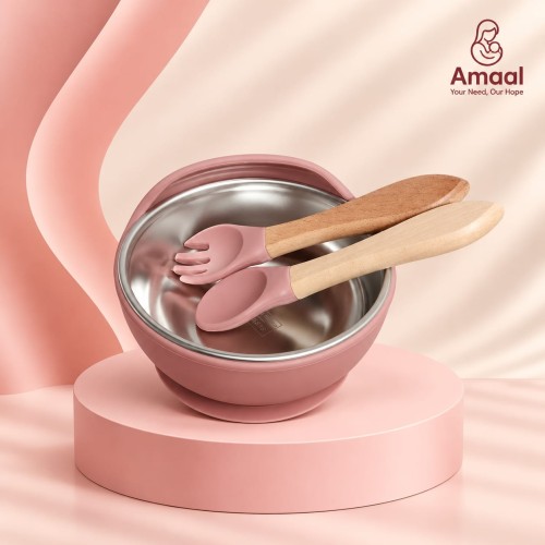 Premium Baby Feeding Bowl silicon and Stainless Steel with Spoon