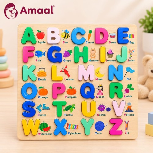 Wooden Alphabet Puzzle Board – A to Z Educational Learning Toy for Kids