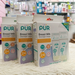 PUR Pre-Sterilised Breast Milk Storage Bags (24 Pcs Box) – Extra Thick, BPA Free with Triple Zip Leak-Proof Seal (250ml / 8oz)