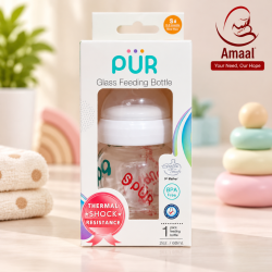PUR Thermal Shock Resistant Glass Feeding Bottle with V-Valve Nipple – 60 ml
