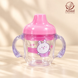LittleSip Baby Straw Sippy Cup with Easy Grip Handles – Pink Bunny Design
