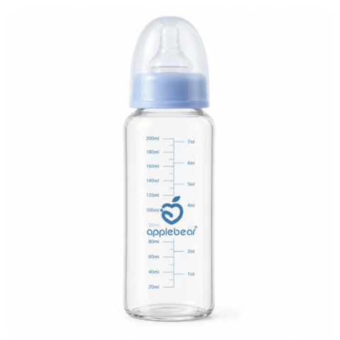 Applebear Glass Feeding Bottle – (Blue) 200ml 🍼💙