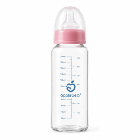 Applebear Glass Feeding Bottle – (Pink) 200ml 🍼🩷